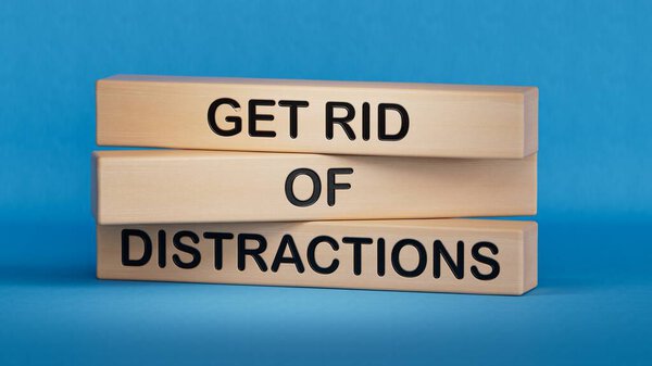Distractions symbol. Concept word Get rid of Distractions. Business and Get rid of Distractions concept. Copy space.3D rendering on blue background.