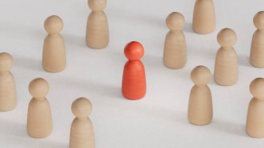 Kalabalıktan uzak duruyor. Başarı, Bireysellik, Eşsizlik, Liderlik. İş dünyasının başarılı liderliği. Beyaz arka planda 3D tasviri..