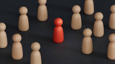 Kalabalıktan uzak duruyor. Başarı, Bireysellik, Eşsizlik, Liderlik. İş dünyasının başarılı liderliği. Siyah arkaplanda 3D tasviri..