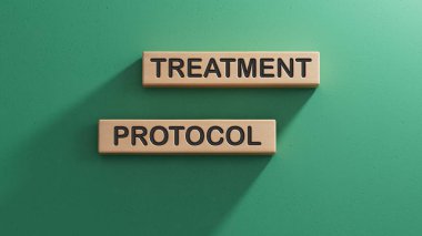 Mesaj tedavi protokolü. Tahta küp bloklar. Alan 3D görüntülemesini yeşil arkaplana kopyala.