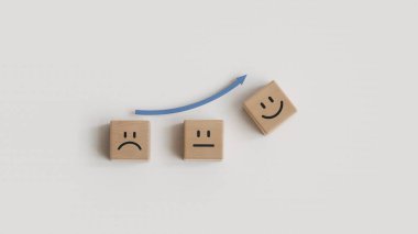 Tıbbi bakım konsepti için seçici gülen surat. Zihinsel sağlık pozitif düşünme ve ruh hali değişikliği. Yüz ifadeleri. Beyaz arka planda 3D görüntüleme..