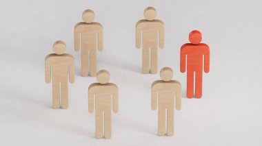 Kırmızı insan figürü bir insan çemberi ile çevrili. Lider Patron ve liderlik. İşbirliği ve takım çalışması. Dışlanmış, nefret edilen rakip, suçlu. Mahkumiyet. Ayrımcılık ve şiddet.