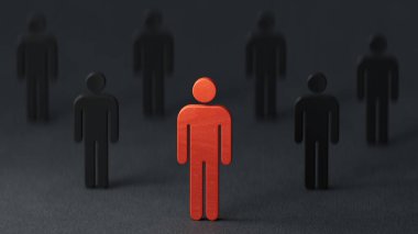 Liderlik, iş konsepti, lider takım çalışması ve siyah arkaplanda 3D görüntüleme.