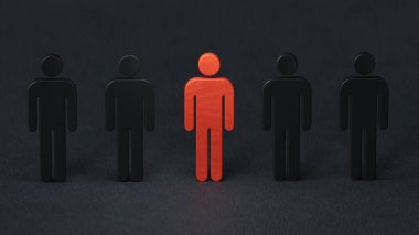 Liderlik, iş konsepti, lider takım çalışması ve siyah arkaplanda 3D görüntüleme.