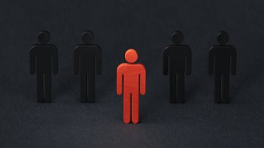 Liderlik, iş konsepti, lider takım çalışması ve siyah arkaplanda 3D görüntüleme.