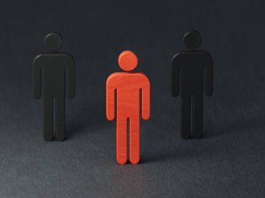 Liderlik, iş konsepti, lider takım çalışması ve siyah arkaplanda 3D görüntüleme.