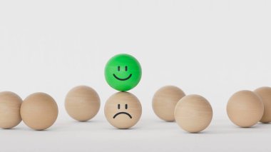 Pozitif reytingli mutlu yüzler, müşteri deneyimi reytingleri, hizmet değerlendirmeleri, duygular ve müşteri memnuniyeti anketleri seçin. Beyaz arkaplandaki 3D görüntüleme.