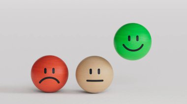 Müşteri değerlendirmesi ve müşteri memnuniyeti için düzenli ve hüzünlü duygu içeren gülen yüz simgesi beyaz arkaplandaki kullanım ürünü ve hizmet kavramı 3D.