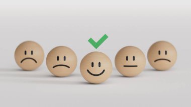 The wooden blocks are placed on the table, and customer service best excellent business rating experience. Satisfaction survey concept.Shopping service on The online web and offers home delivery.