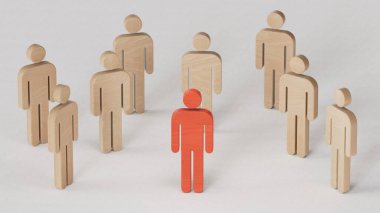 Kırmızı tahta bir tahta parçası bir dart tahtasındaki beyaz tahta parçaları izole eder. Liderlik, farklı, meydan okuyan, kazanan, yetenekli, seçici bir odak noktası.