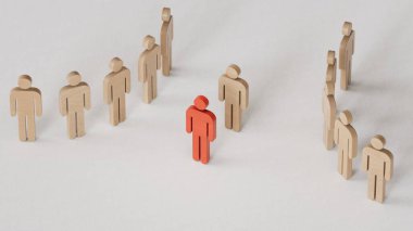 Tahta bir masada beyaz ve beyaz piyonlar. Irkçılık kavramına hayır. Takım çalışması ve başarısı. C4D üretildi ve üretildi, yapay zeka değil..