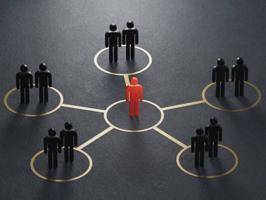 Bir grup çizgi film karakteri - sosyal ağ konsepti - 3D illüstrasyon.lider takım çalışması ve başarılı. Yapımcı ve yapımcı C4D, AI değil..