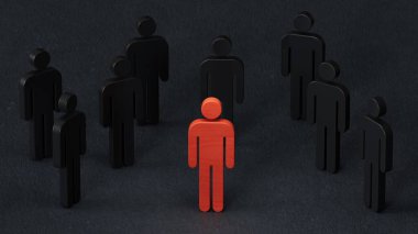 Kırmızı tahta bir tahta parçası, bir dart tahtasındaki siyah tahta parçaları izole eder. Liderlik, farklı, meydan okuyan, kazanan, yetenekli, seçici bir odak noktası.