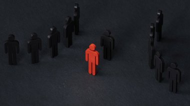 Ahşap bir masada siyah ve siyah piyonlar. Irkçılık kavramına hayır. Takım çalışması ve başarısı. C4D üretildi ve üretildi, yapay zeka değil..