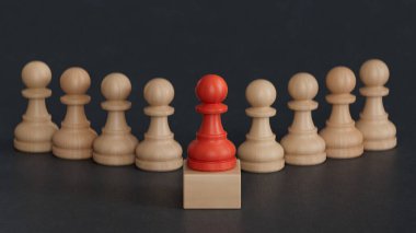 Satranç taşları oynamaya hazır. Bu 3 boyutlu bir tasvir. İş stratejisini, liderliği ve yönetimi temsil etmek için mükemmel. C4D 'de yapıldı ve üretildi, AI' da değil..