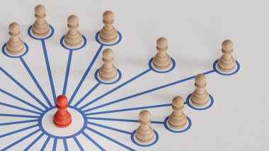 Üzerinde beş piyon olan üç boyutlu altın bir pusula çizimi. İş stratejisi ve kılavuz kavramı. C4D ile yapıldı ve üretildi, yapay zeka ile değil..