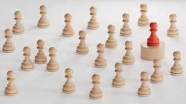 Piyonların en iyilerini beceren bir büyüteçle üç boyutlu çizimi. İş için en iyi aday kavramı. C4D üretildi ve üretildi, yapay zeka değil..