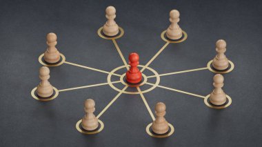 3D insanlar, insan, bir şebekeye yerleştirilmiş insan. Takım çalışması ve liderlik. Yapımı ve yapımı C4D, yapay zeka değil..