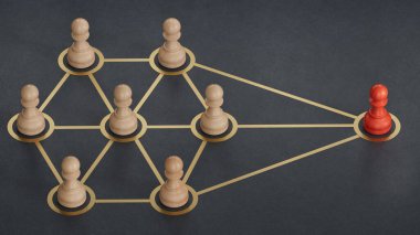 Soyut topluluktaki bağlantı ya da bağlantı kavramı. İş dünyasındaki başarı kavramına sahip liderlik. C4D üretimi ve üretimi, yapay zeka değil..
