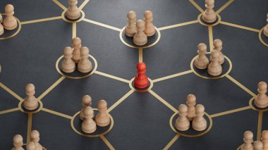 Bir grup çizgi film karakteri - sosyal ağ konsepti. Ekonomik statü ve sosyal başarı. Yapılandırma ve oluşturma C4D, yapay zeka değil..