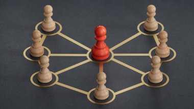 Ağ tasarımı. Bir lider tarafından yönetilen organize gruplar. İş başarısı kavramına sahip liderlik. AI değil, C4D ile yapıldı ve üretildi..