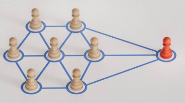 Soyut topluluktaki bağlantı ya da bağlantı kavramı. İş dünyasındaki başarı kavramına sahip liderlik. C4D üretimi ve üretimi, yapay zeka değil..