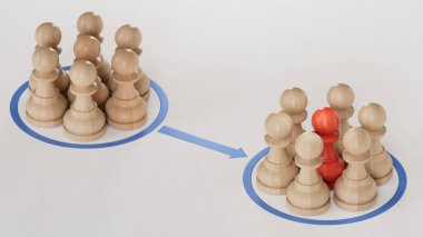 Mutsuz müşterileri mutlu olanlara çevirme kavramına sahip, mutsuz ve mutlu yüzlü iki daire. Tüketici memnuniyeti. Yapım ve üretim C4D, yapay zeka değil..