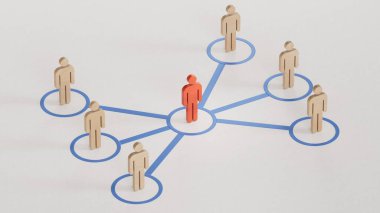 Bir grup çizgi film karakteri - sosyal ağ konsepti - 3D illüstrasyon.lider takım çalışması ve başarılı. Yapımcı ve yapımcı C4D, AI değil..