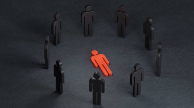 Düşmanca çalışma ortamı. Tahta Çember figürleri. Kaba. C4D ile yapıldı ve yapıldı, yapay zeka ile değil..