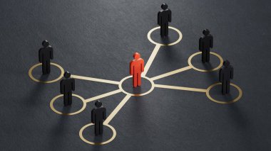 Bir grup çizgi film karakteri - sosyal ağ konsepti - 3D illüstrasyon.lider takım çalışması ve başarılı. Yapımcı ve yapımcı C4D, AI değil..