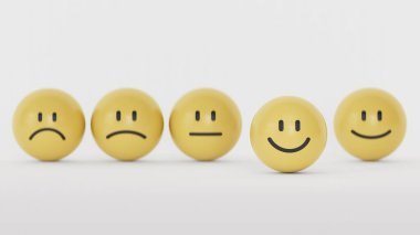 Sosyal etkileşim 3 boyutlu illüstrasyon. Duygusal Özgeçmiş. Servis, iletişim konsepti. Beyaz arkaplanda zihinsel sağlık değerlendirmesi 3D.