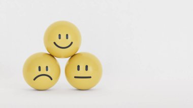 Müşteri hizmetleri ve Memnuniyet konsepti, iş adamları mutlu gülen yüz ikonunun sanal ekranına dokunarak hizmette tatmin oluyorlar. reyting çok etkileyici..