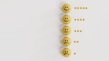 duygu yüz yazdırma ekranı daire sarı blok üzerinde altın yıldızlı en iyi müşteri değerlendirmesi için kullanım ürünü ve servis konsepti için 3d yorumlama.