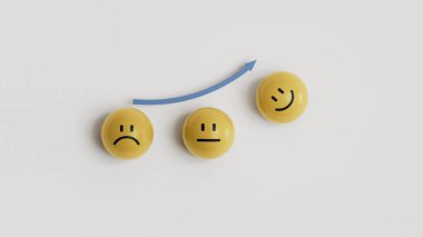 Tıbbi bakım konsepti için seçici gülen surat. Zihinsel sağlık pozitif düşünme ve ruh hali değişikliği. Yüz ifadeleri. Beyaz arka planda 3D görüntüleme..