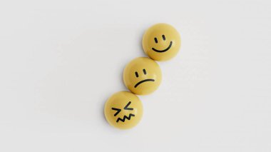 Masada gülen surat sembolü olan sarı bloklar, değerlendirme, artış oranı, beyaz arka planda 3D görüntüleme deneyimi.