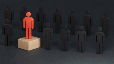 Tahta bebek parçaları, zenginlik büyümesi ve kariyer başarısı, başarı, ekonomik durum ve sosyal başarı siyah arka planda canlandırılan 3D.