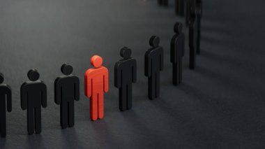 Takım çalışmasının kavramsal görüntüsü. İş stratejisini, liderliği ve siyah arkaplandaki 3D yönetimini temsil etmek için mükemmel..
