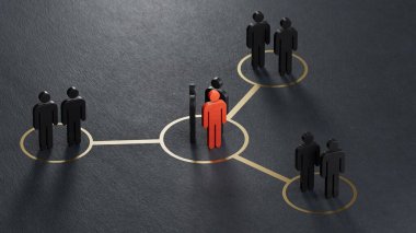 Çevrimiçi ve birbirleriyle iletişim halindeler. İnsanlar arasındaki sosyal bağlantılar. Ekip lideriyle ya da grubun yeni üyesiyle takım iletişimi.