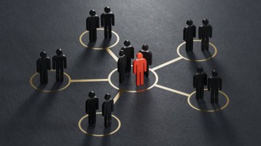 Çevrimiçi ve birbirleriyle iletişim halindeler. İnsanlar arasındaki sosyal bağlantılar. Ekip lideriyle ya da grubun yeni üyesiyle takım iletişimi.