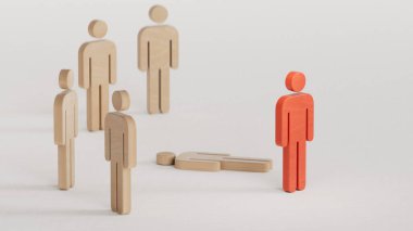 Kırık bir piyonun 3 boyutlu çizimi ve bir diğeri de kırmızı bir parça kullanılarak onarıldı. Pozitif psikoloji ve dayanıklılık kavramı beyaz arka planda 3D canlandırması.