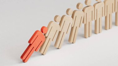 Bir grup adamın üç boyutlu bir tasviri, insanlar ayakta ve düşerler. Düşmek ayakta durmamızı sağlar. Beyaz arka planda kötü etki, hastalık ve 3D sağlık düşüncesi.