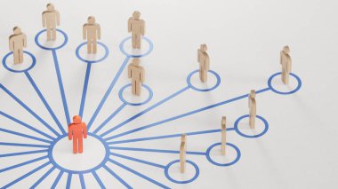 Üzerinde beş piyon olan bir kırmızı pusula resmi. İş stratejisi ve rehberlik kavramı beyaz arkaplanda 3D görüntüleme.