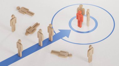 Piyonlarla tuğla duvarı kıran bir Kızıl Ok 'un 3 boyutlu çizimi. Beyaz arkaplanda oluşturulan engelleri ve 3D konseptini aşın.