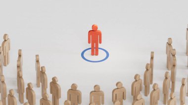 Birçok piyonun kırmızı üzerine 3d çizimi ve beyaz arkaplanda oluşturulan toplu bir düzeltme veya toplu düzeltme kavramını temsil ediyor.