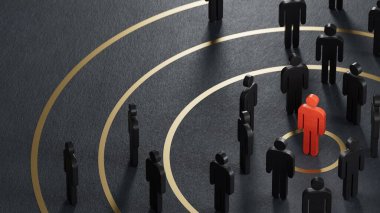 Bir pusula, bir yeteneğin ya da en iyi adayın yönünü gösteriyor. Siyah arkaplandaki 3D personel ya da asker alımı kavramı.