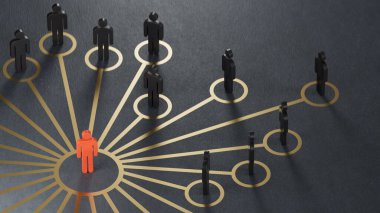 Üzerinde beş piyon olan bir kırmızı pusula resmi. İş stratejisi ve güdüm konsepti siyah arkaplan üzerinde 3D görüntüleme.