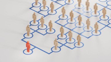 Tahta parçanın sosyal ağdaki bilgi ve etki yayılımı prensibini gösteren 3 boyutlu illüstrasyonuName.