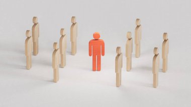 İki grup tahta parçasının üç boyutlu çizimi ve ortada da bir arabulucu. Beyaz arkaplanda iki taraf arasında hakemlik kavramı.