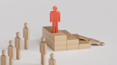 Finansal ahşap parça durumu. Müşteri yaşam döngüsü yönetim kavramı. Beyaz arka planda 3D görüntüleme..