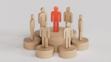 Reden Lideri ve İş Ekibi. Müşteri Yaşam Boyutu Yönetimi kavramı. Beyaz arka planda 3D yorumlama.